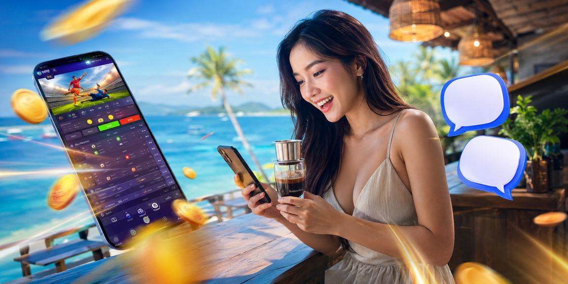 Thành viên trải nghiệm ứng dụng casino 4212 tại Phú Quốc bên ly cà phê